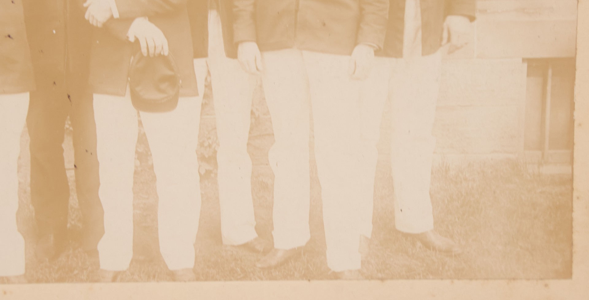 Lot 092 - Antique Boarded Photograph Of Group Of Seven Men In Formal Dress, Likely Military Cadets, Insignia On Collar Says "B.H."