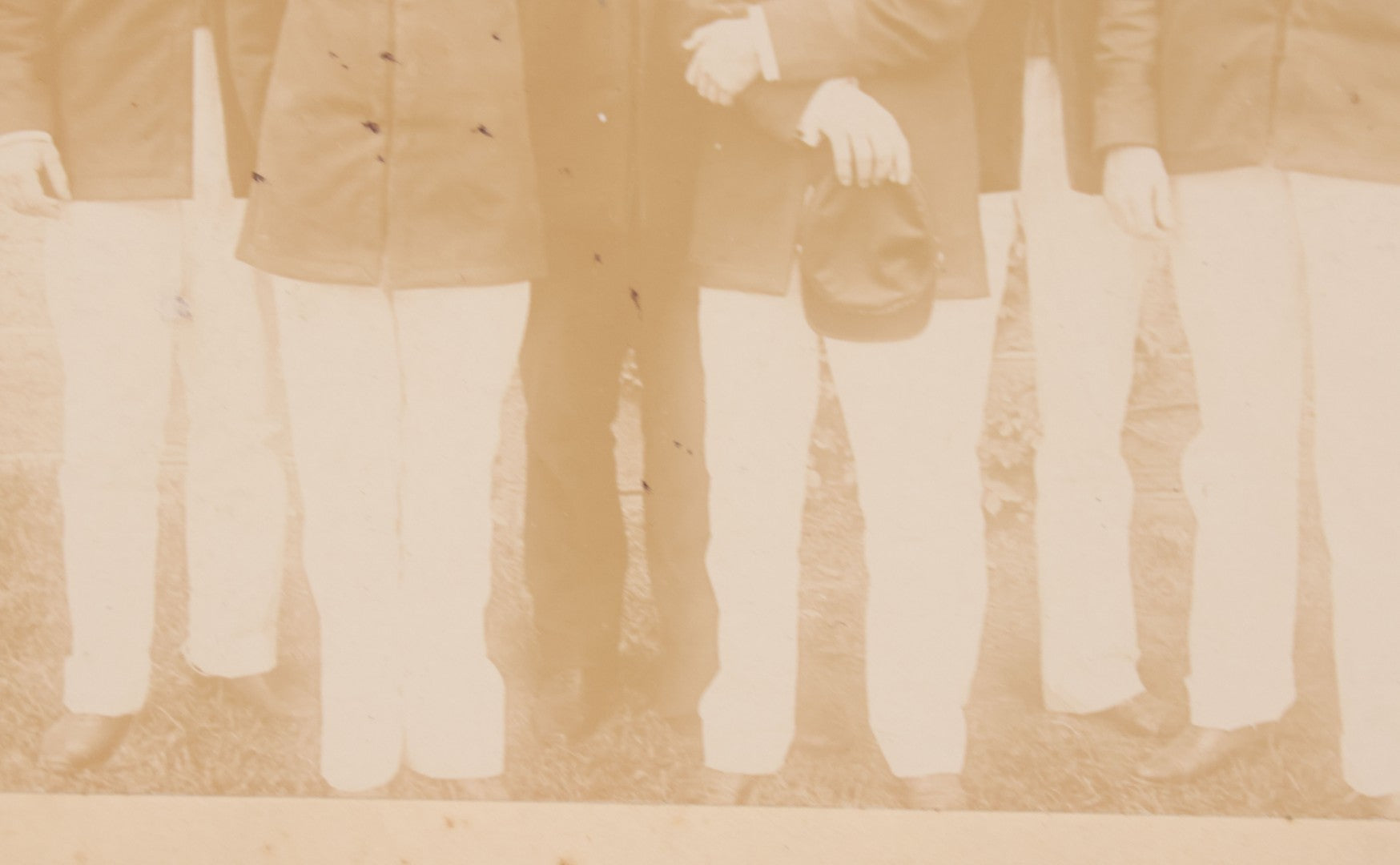 Lot 092 - Antique Boarded Photograph Of Group Of Seven Men In Formal Dress, Likely Military Cadets, Insignia On Collar Says "B.H."