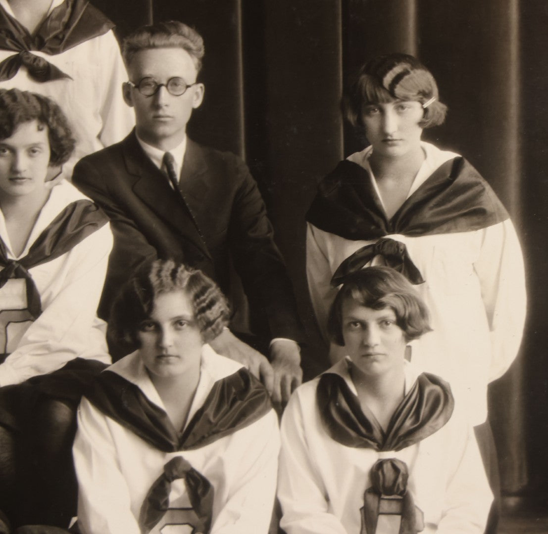 Lot 095 - Vintage Photograph In Paper Frame Of Girls Basketball Team Posing With Coaches, Trophy, And Basketball Marked C.H.S. 1926, Likely Catawissa High School, Phillips, Photographer, Bloomsburg, Eagles-Mere, & Danville, Pennsylvania 