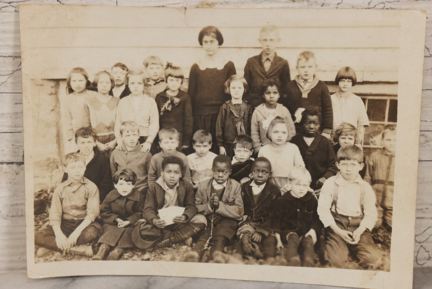 Lot 096 - Grouping Of Three Antique School Class Photos Including A Boarded Photograph Of Students And Their Teacher And Two Unmounted Photos Of The Integrated Upper Grades Of A Two Room Schoolhouse