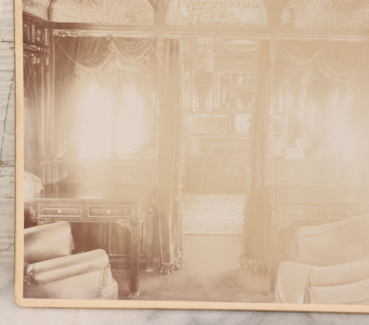 Lot 097 - Antique Boarded Photograph Of Opulent Interior Of Buffet Smoking Railroad Car "Columbus" 