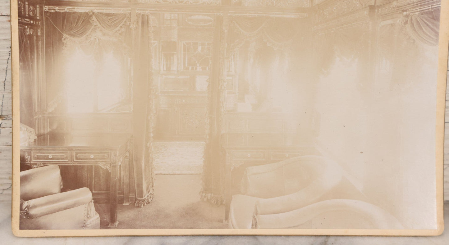 Lot 097 - Antique Boarded Photograph Of Opulent Interior Of Buffet Smoking Railroad Car "Columbus" 