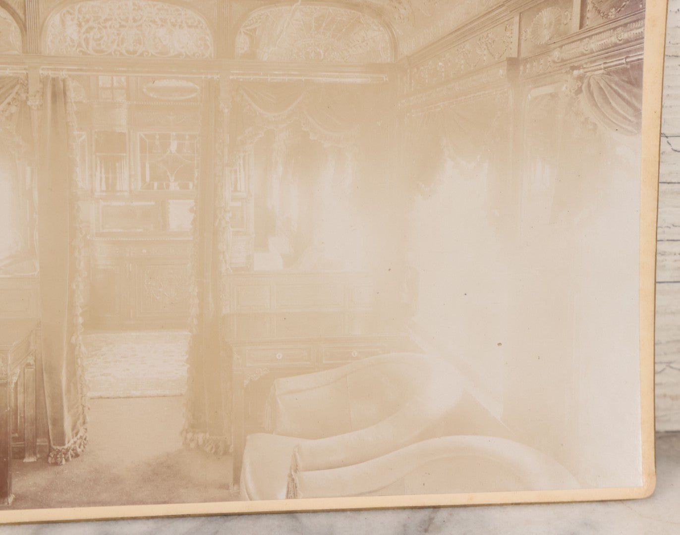 Lot 097 - Antique Boarded Photograph Of Opulent Interior Of Buffet Smoking Railroad Car "Columbus" 