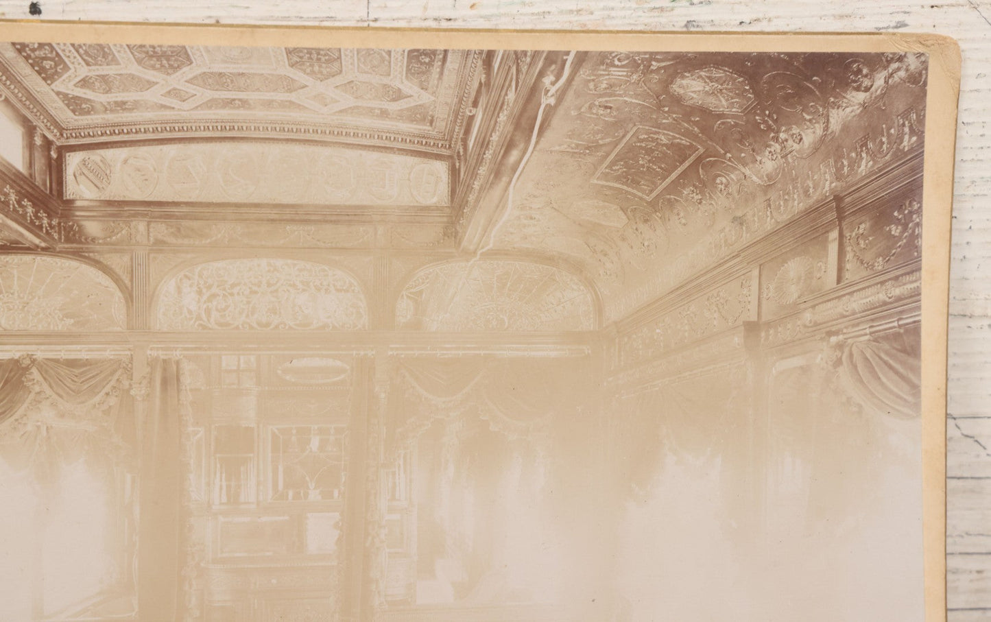 Lot 097 - Antique Boarded Photograph Of Opulent Interior Of Buffet Smoking Railroad Car "Columbus" 
