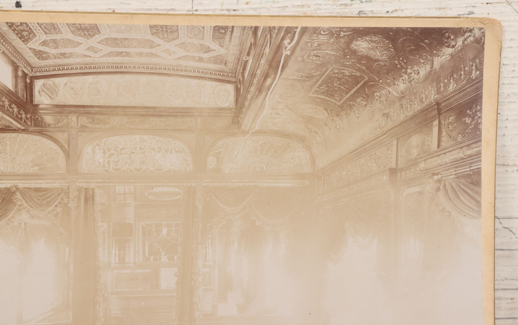 Lot 097 - Antique Boarded Photograph Of Opulent Interior Of Buffet Smoking Railroad Car "Columbus" 
