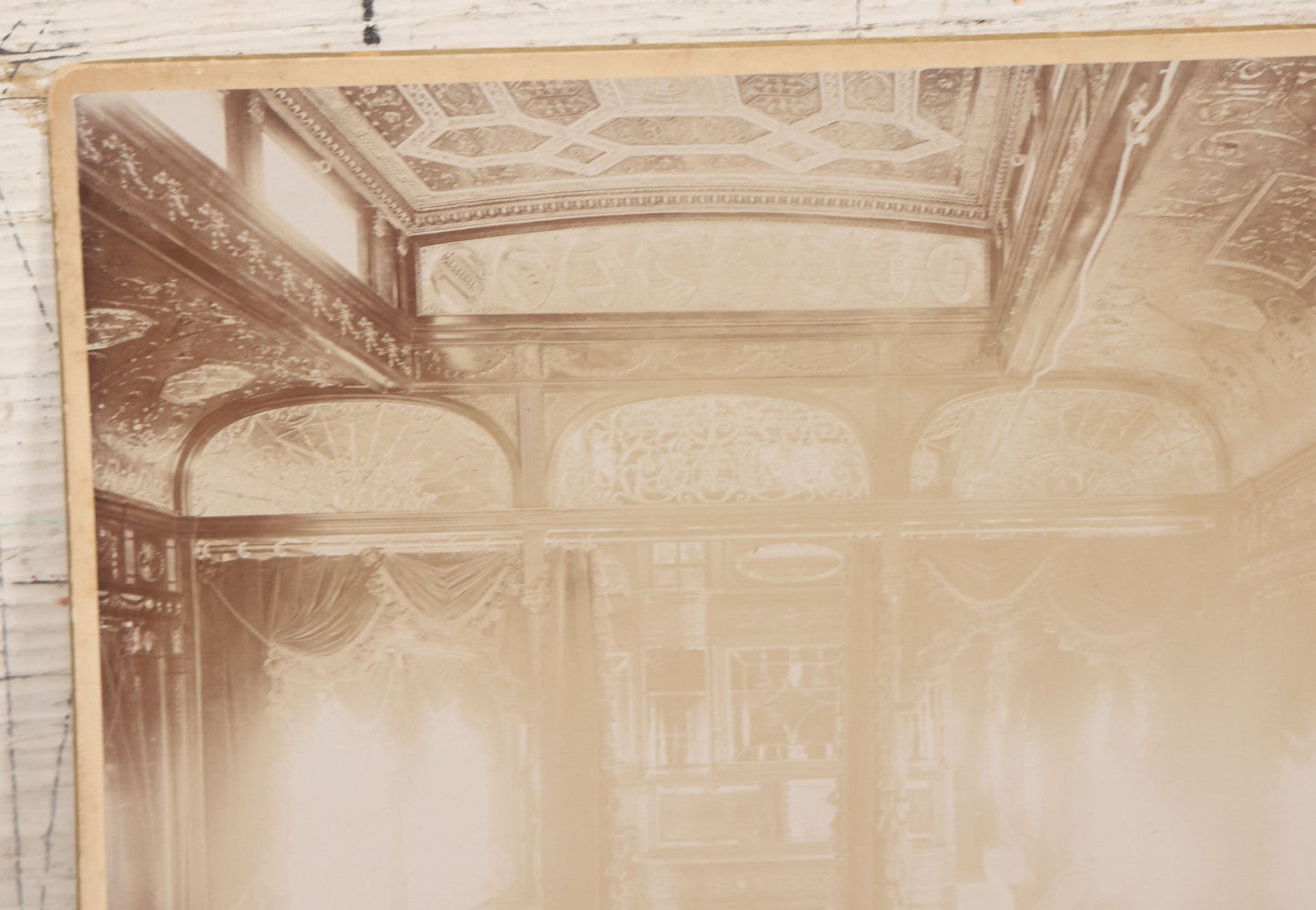 Lot 097 - Antique Boarded Photograph Of Opulent Interior Of Buffet Smoking Railroad Car "Columbus" 