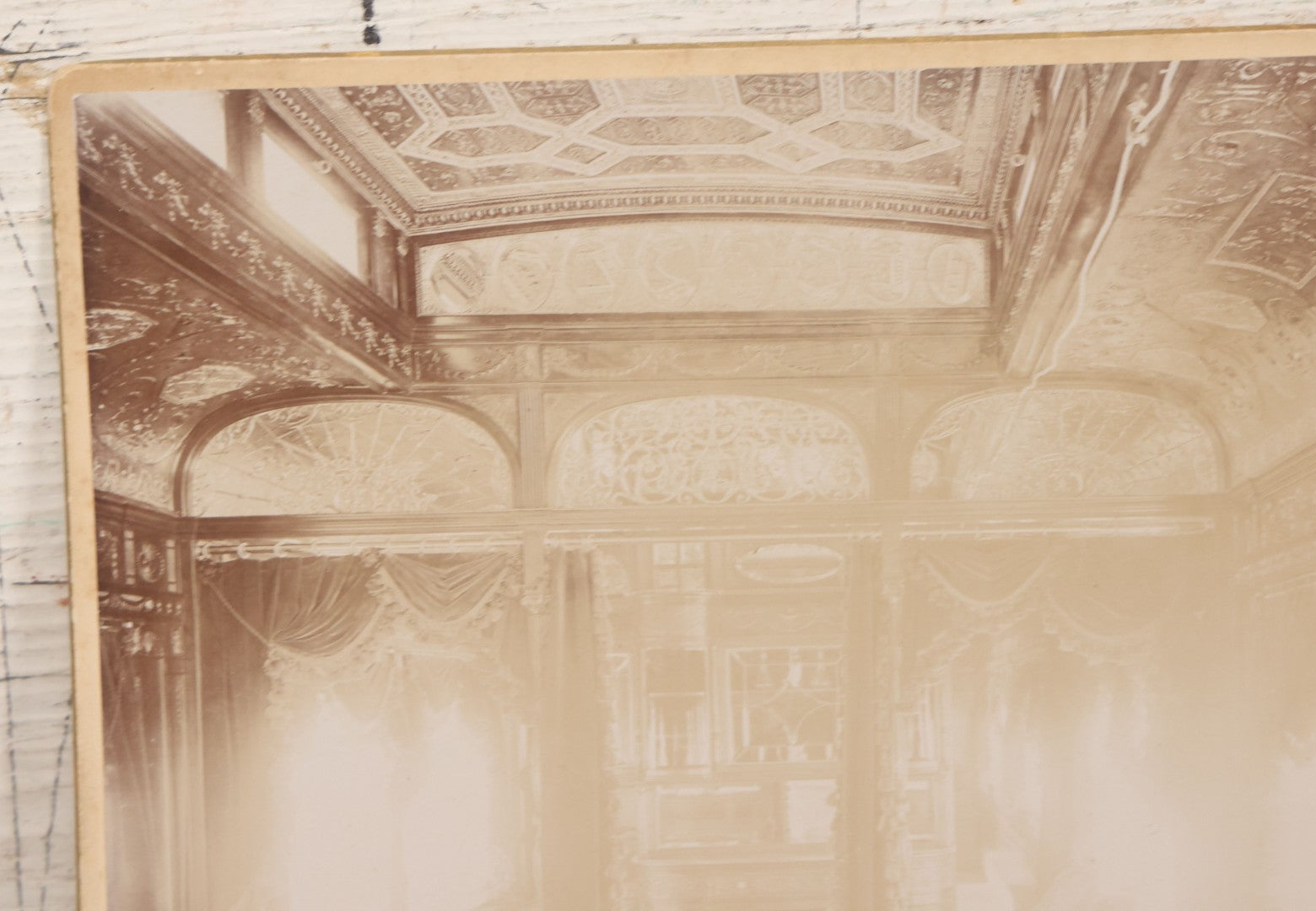 Lot 097 - Antique Boarded Photograph Of Opulent Interior Of Buffet Smoking Railroad Car "Columbus" 