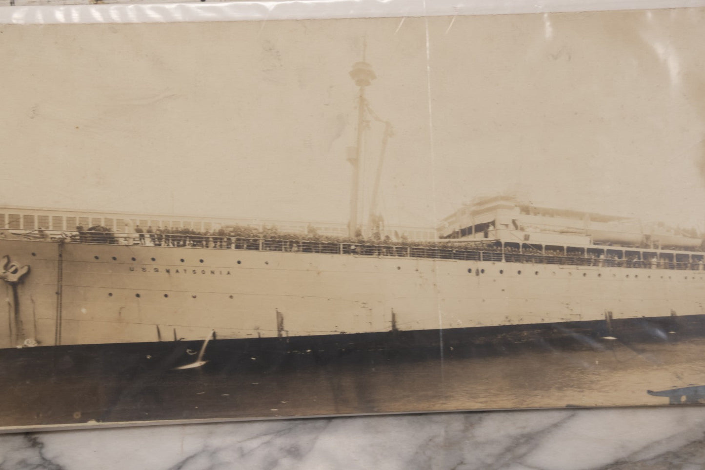 Lot 099 - Vintage Boarded "Yardlong" Photograph Of U.S.S. Matsonia And Her Crew, Holladay Photo, Newport News, Virginia
