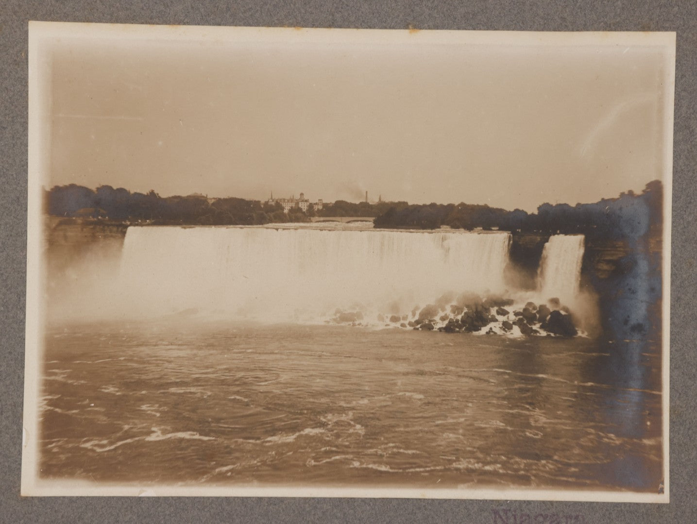 Lot 103 - Antique Boarded Photograph Of Niagara American Falls With Bridge And Buildings In Background