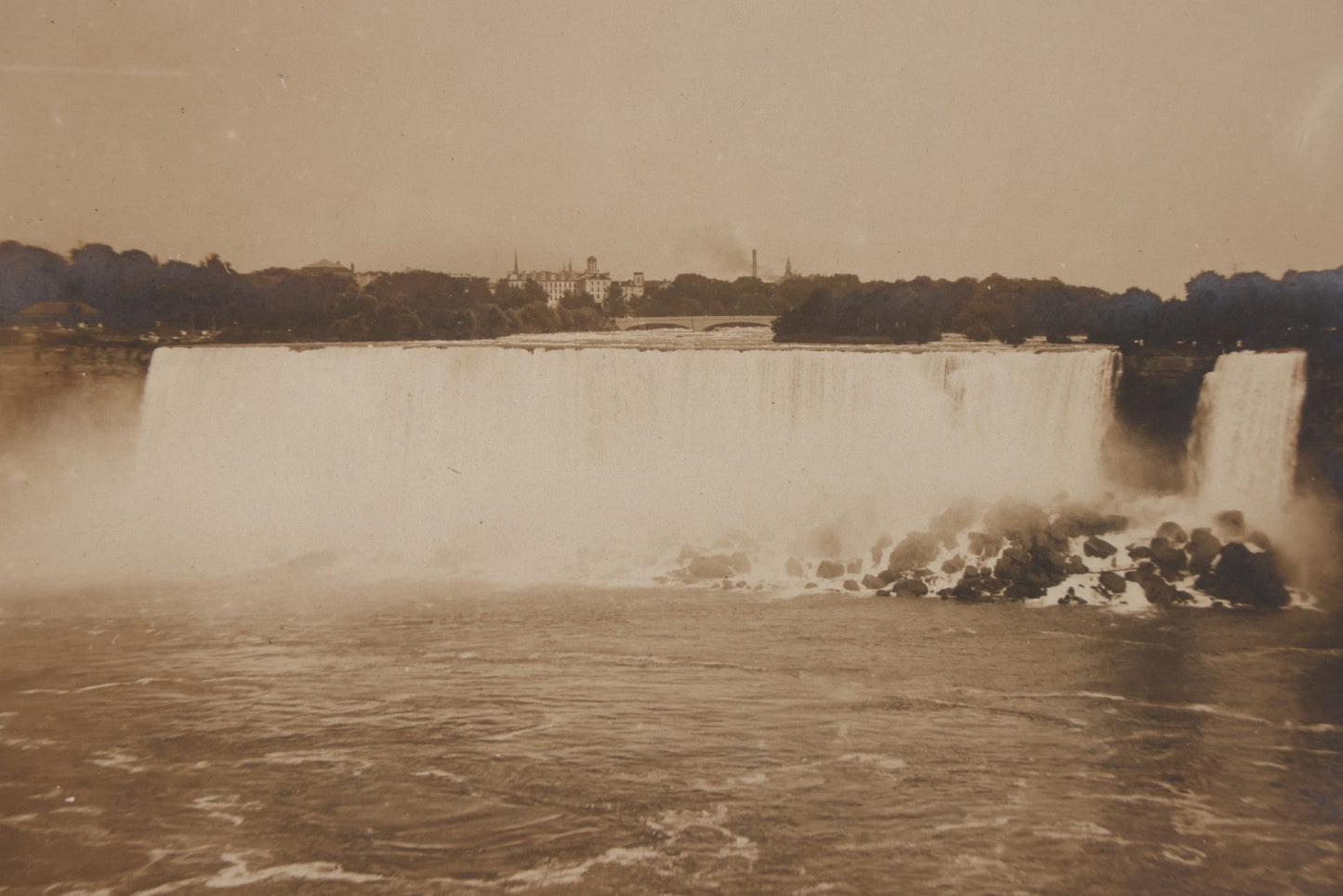 Lot 103 - Antique Boarded Photograph Of Niagara American Falls With Bridge And Buildings In Background