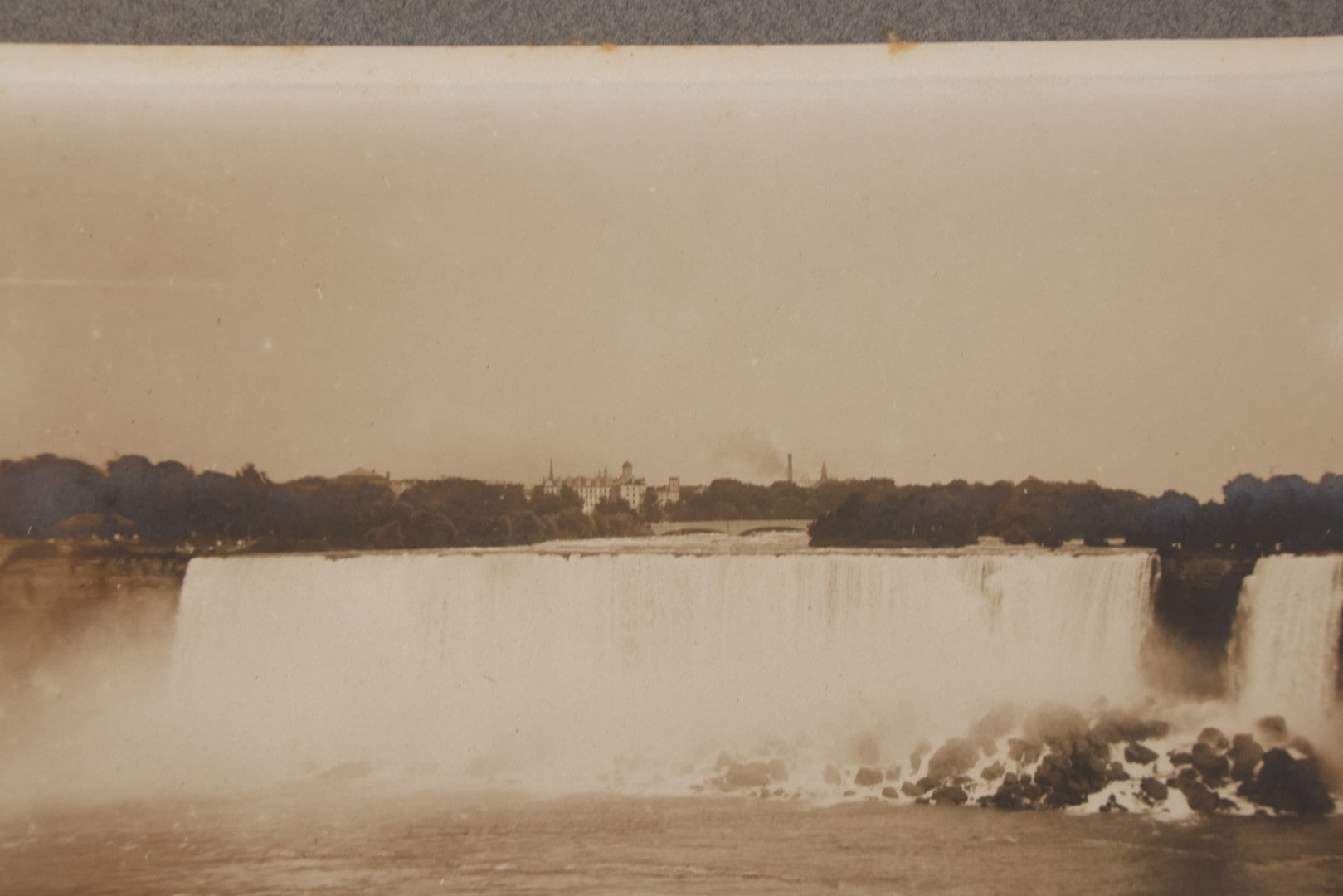 Lot 103 - Antique Boarded Photograph Of Niagara American Falls With Bridge And Buildings In Background