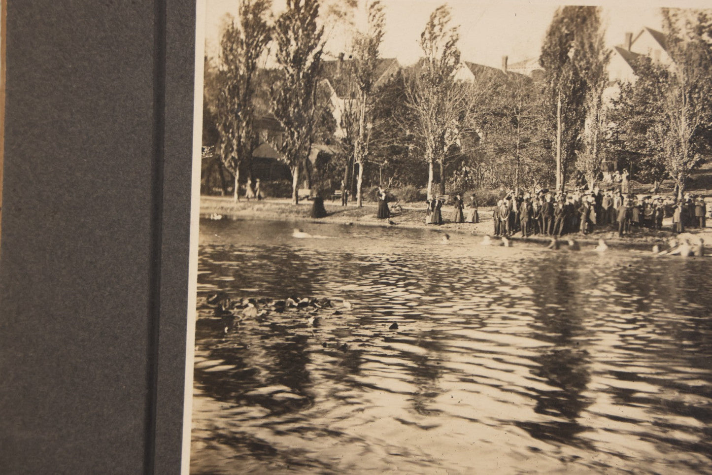 Lot 104 - Antique Boarded Photograph Of Outing On Beach With Many Individuals In A Lake, Possibly Playing Tug Of War