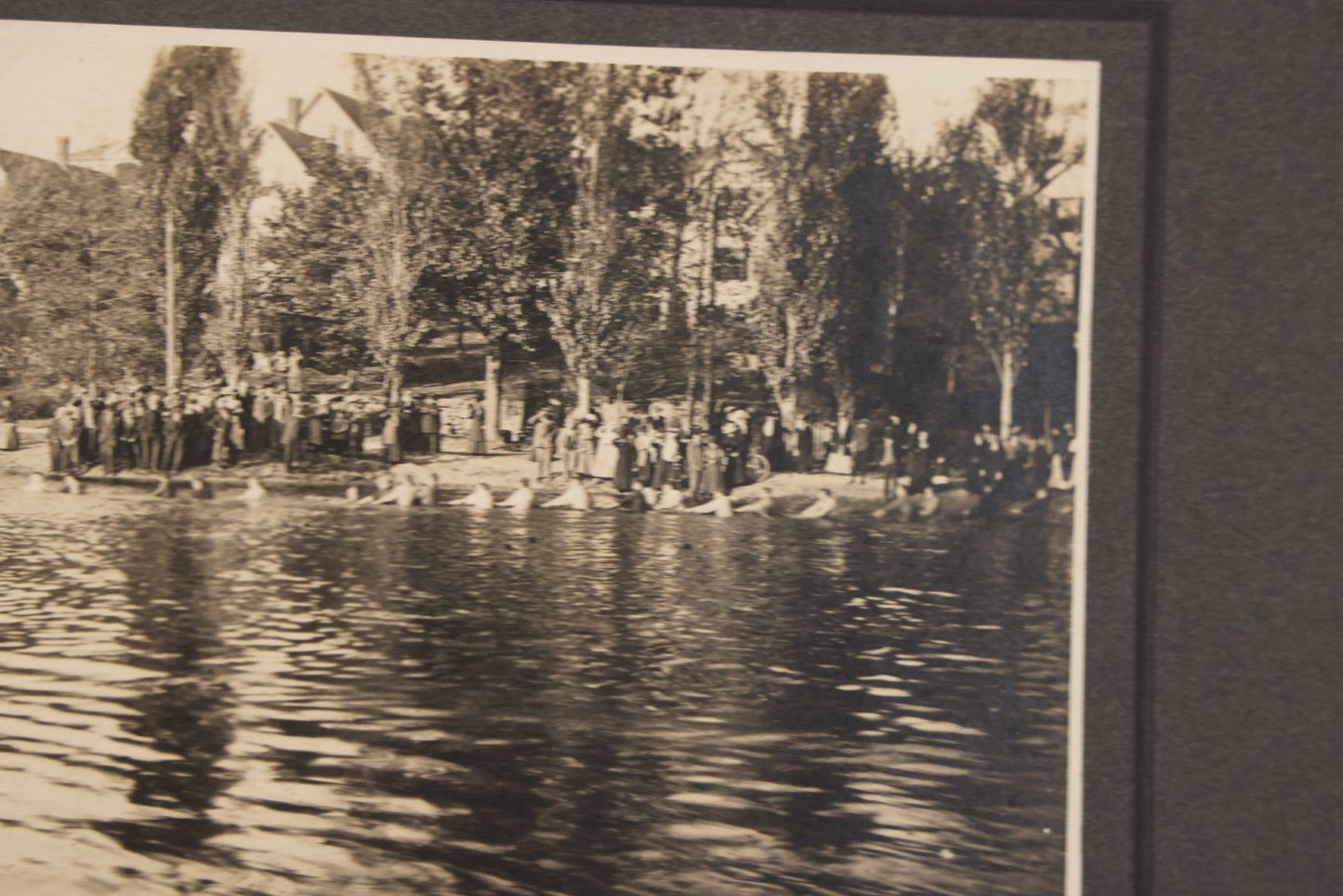 Lot 104 - Antique Boarded Photograph Of Outing On Beach With Many Individuals In A Lake, Possibly Playing Tug Of War