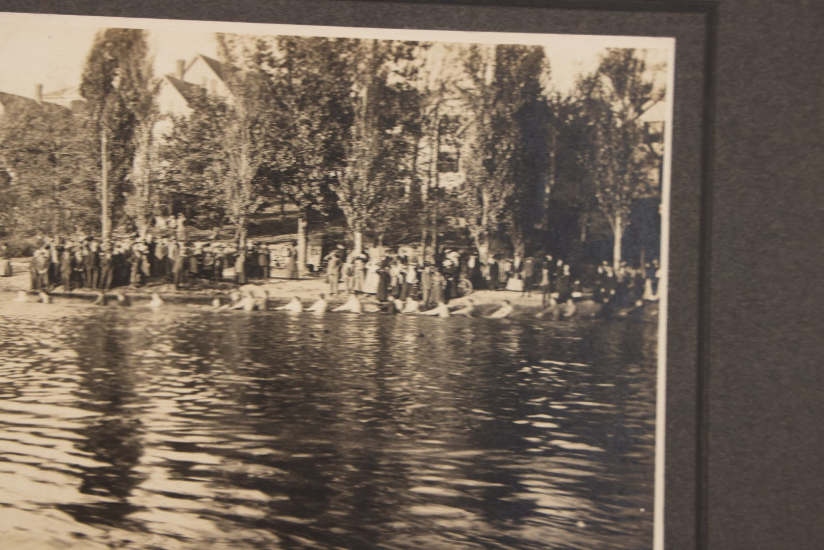 Lot 104 - Antique Boarded Photograph Of Outing On Beach With Many Individuals In A Lake, Possibly Playing Tug Of War