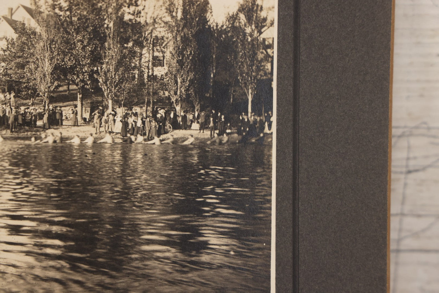 Lot 104 - Antique Boarded Photograph Of Outing On Beach With Many Individuals In A Lake, Possibly Playing Tug Of War