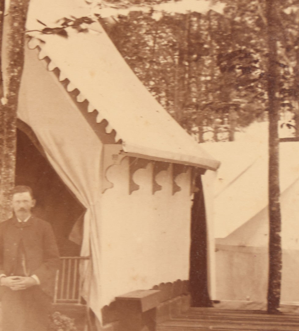Lot 106 - Antique Boarded Photograph Of Men And Women Posing Outside Tent On Platform In Tent Village