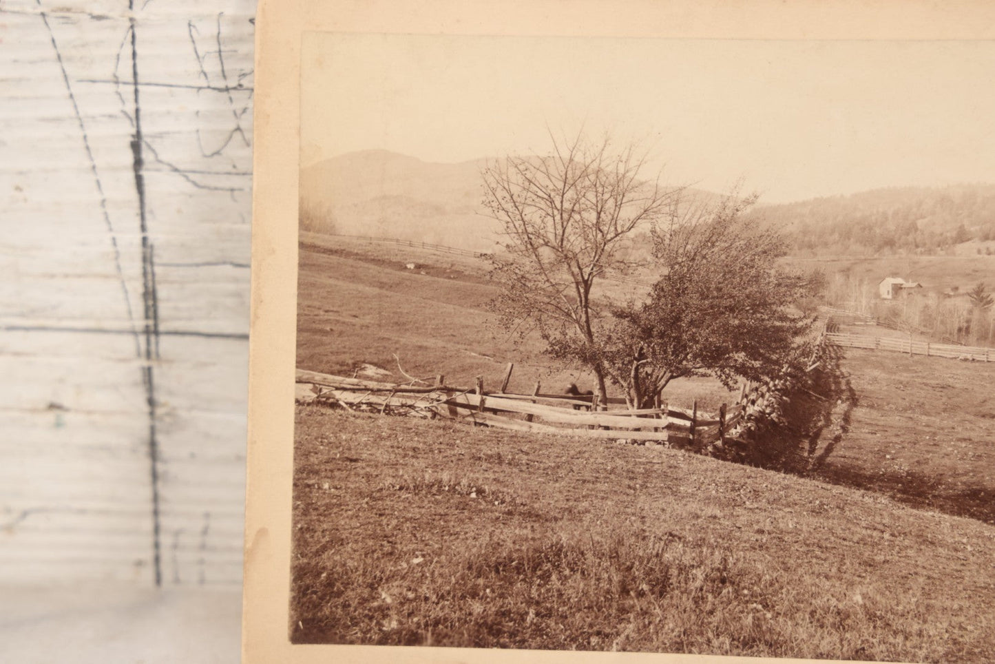 Lot 108 - Antique Boarded Photograph Of Hillside New England Farm With Farmhouse, Barn, Stone Wall, Fence, Horse, And More Visible, J. Brodie Smith, Photographer, Manchester New Hampshire
