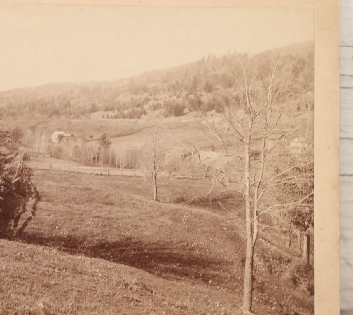 Lot 108 - Antique Boarded Photograph Of Hillside New England Farm With Farmhouse, Barn, Stone Wall, Fence, Horse, And More Visible, J. Brodie Smith, Photographer, Manchester New Hampshire