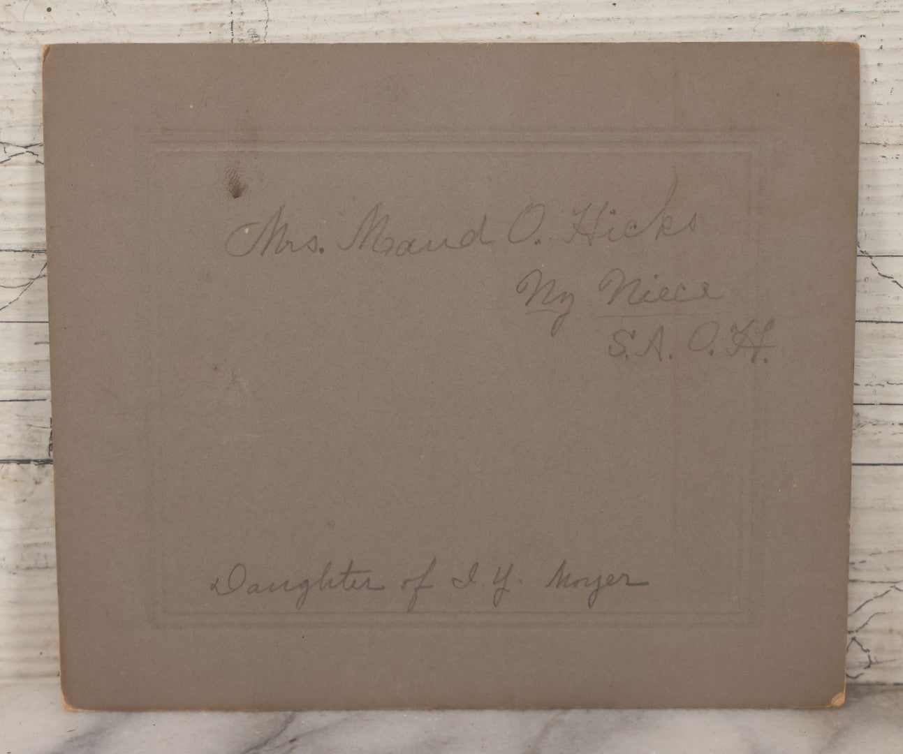 Lot 117 - Antique Boarded Photograph Of Mrs. Maud O Hicks, Daughter Of J.Y. Moyer, Posing With Two Children, With Printed Shield Mat