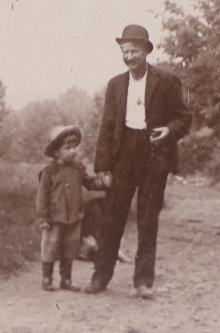 Lot 118 - Antique Boarded Photograph Of Amos Barton Posing With Young Robert Goss On Tree Lined Dirt Path