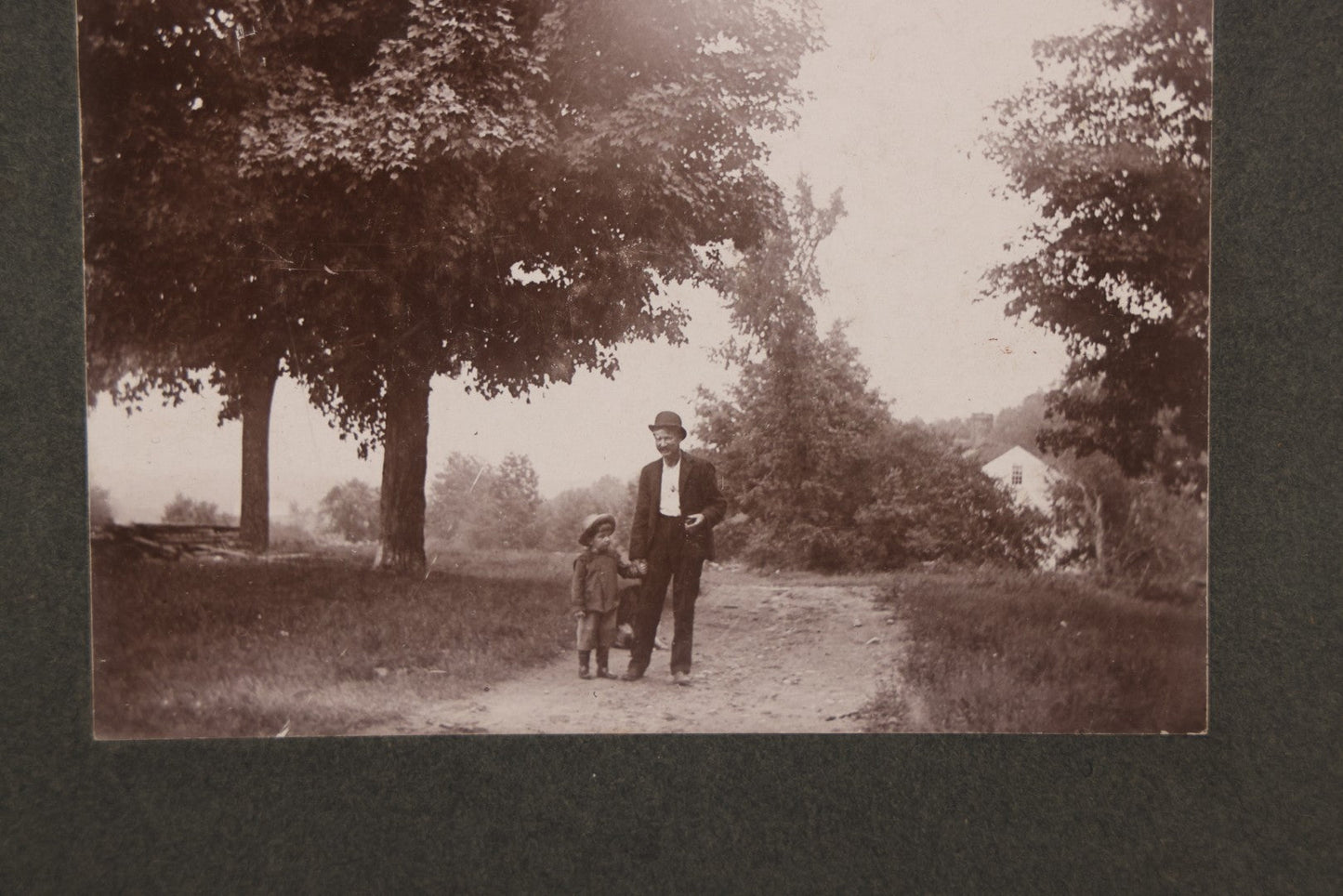 Lot 118 - Antique Boarded Photograph Of Amos Barton Posing With Young Robert Goss On Tree Lined Dirt Path