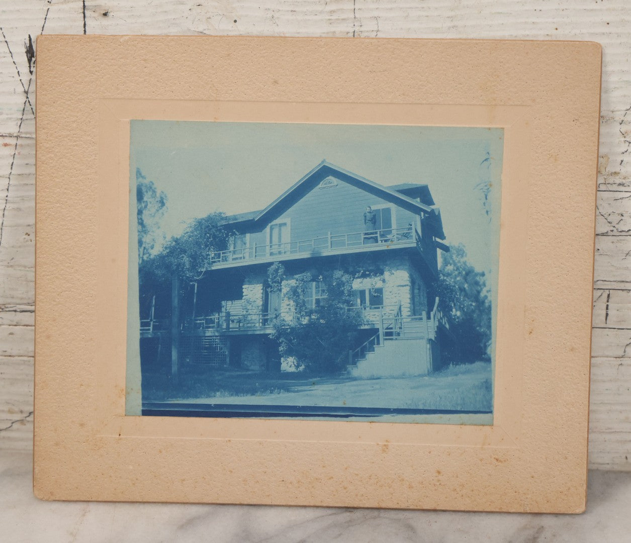 Lot 119 - Pair Of Antique Cyanotype Boarded Photographs Of Alice Esther Stowell, Posing Outside 156 Orange Grove Avenue, Pasadina, California, April 1899, With Detailed Idenfitication on Verso