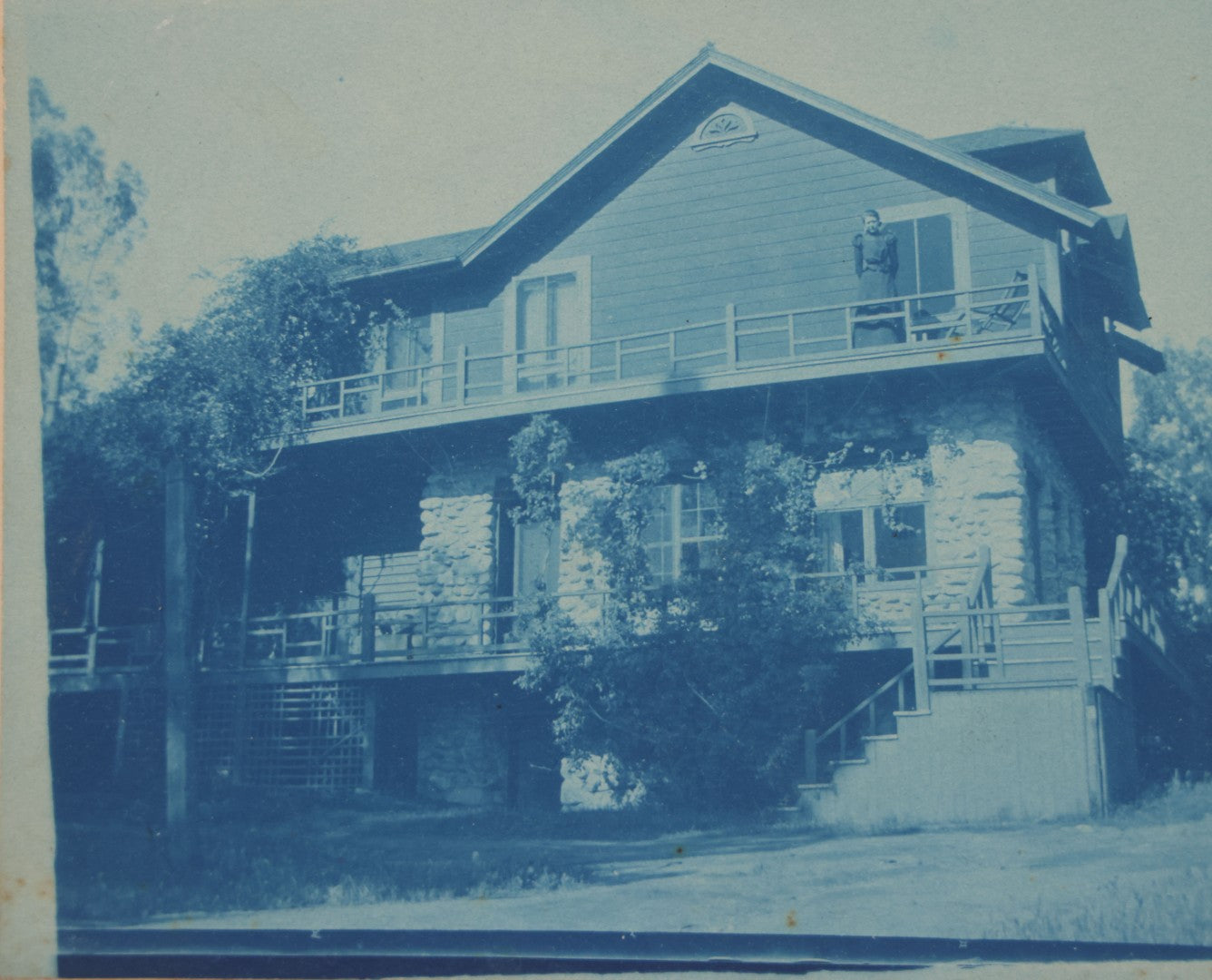 Lot 119 - Pair Of Antique Cyanotype Boarded Photographs Of Alice Esther Stowell, Posing Outside 156 Orange Grove Avenue, Pasadina, California, April 1899, With Detailed Idenfitication on Verso