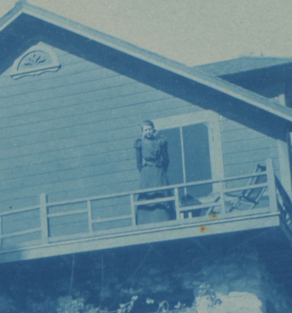 Lot 119 - Pair Of Antique Cyanotype Boarded Photographs Of Alice Esther Stowell, Posing Outside 156 Orange Grove Avenue, Pasadina, California, April 1899, With Detailed Idenfitication on Verso