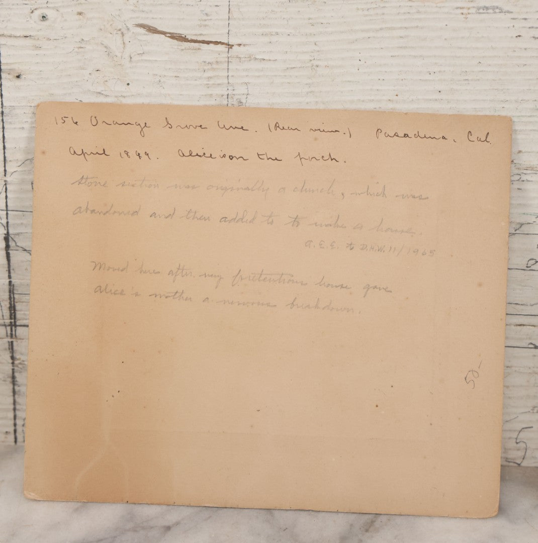 Lot 119 - Pair Of Antique Cyanotype Boarded Photographs Of Alice Esther Stowell, Posing Outside 156 Orange Grove Avenue, Pasadina, California, April 1899, With Detailed Idenfitication on Verso