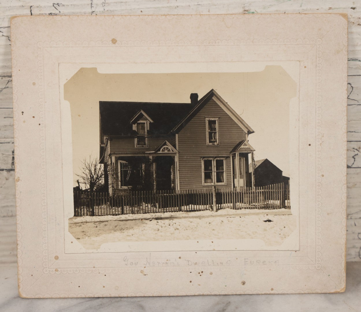 Lot 121 - Grouping Of Five Antique Boarded Photographs Including Blizzard Aftermath, Governor Charles N. Herreid's Home In Eureka, South Dakota, Riverside Homes, And Frozen River