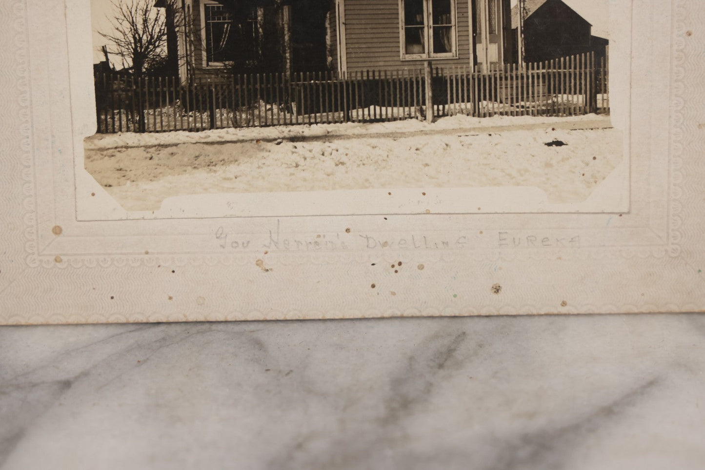 Lot 121 - Grouping Of Five Antique Boarded Photographs Including Blizzard Aftermath, Governor Charles N. Herreid's Home In Eureka, South Dakota, Riverside Homes, And Frozen River