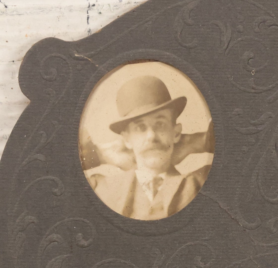 Lot 124 - Antique Paper Frame With Five Photographs Of Same Man With Mustache In Different Poses Including In Profile And Four Shots With Bowler Hat