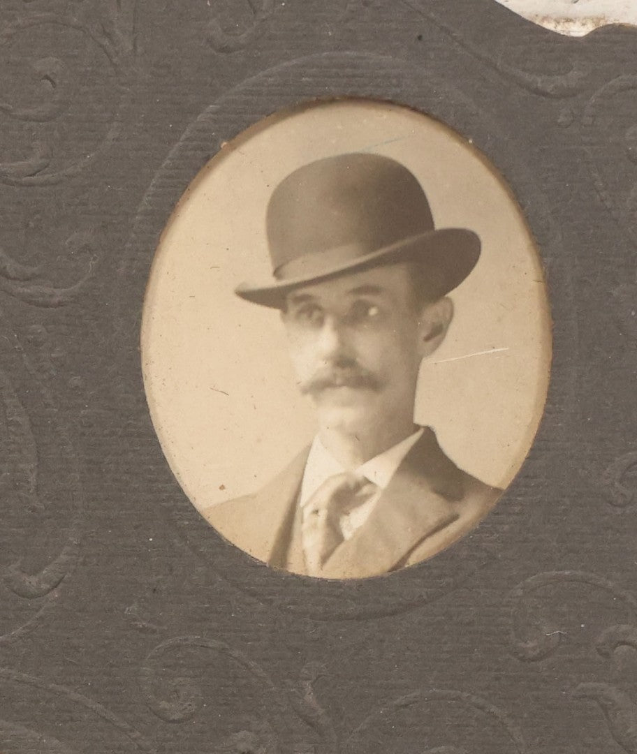 Lot 124 - Antique Paper Frame With Five Photographs Of Same Man With Mustache In Different Poses Including In Profile And Four Shots With Bowler Hat