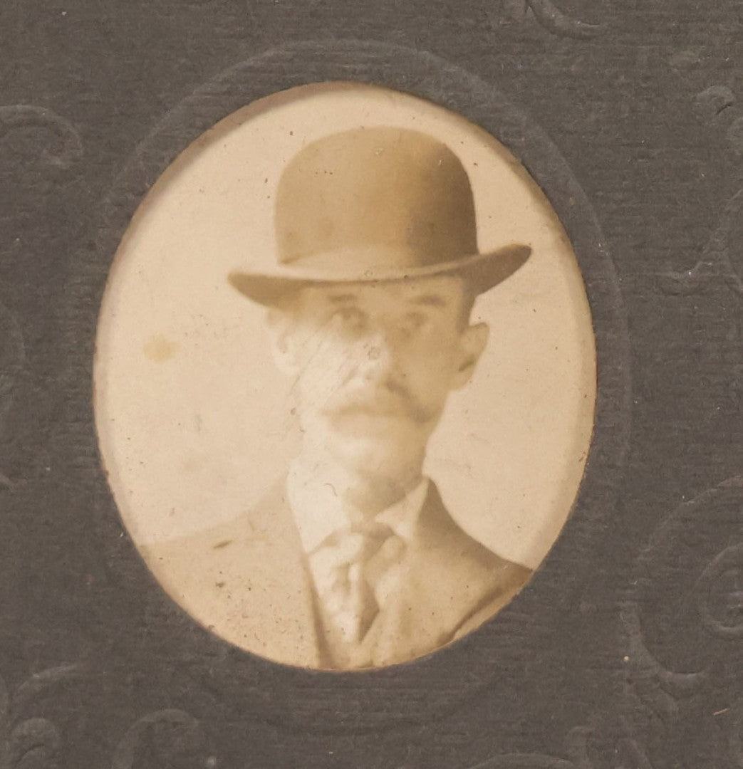 Lot 124 - Antique Paper Frame With Five Photographs Of Same Man With Mustache In Different Poses Including In Profile And Four Shots With Bowler Hat