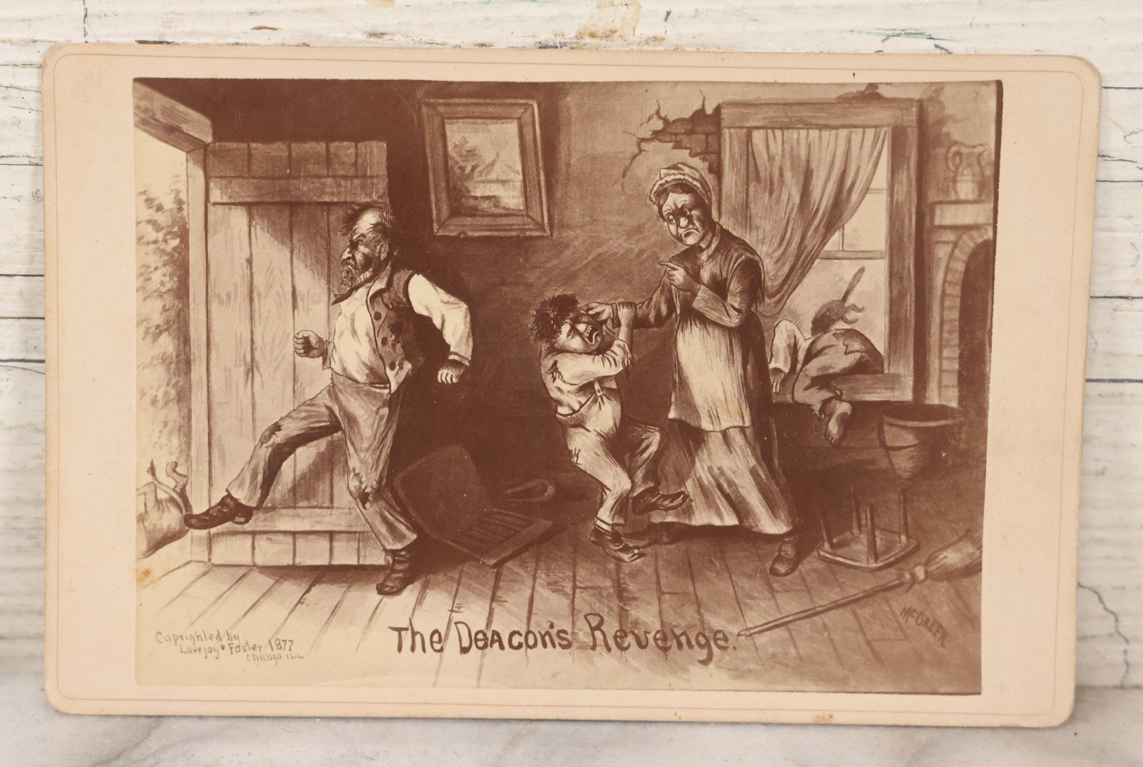 Lot 126 - Pair Of Antique Comic Illustrated Cabinet Card Album Filler Cards Of "Deacon Jones' Experience" And "The Deacon's Revenge," Depicting Chaos With Pets And Children In The Deacon's Home