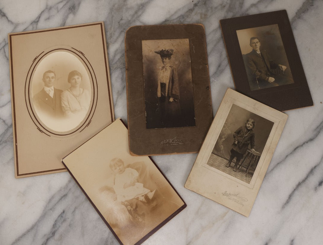Lot 135 - Grouping Of 50 Antique Boarded Photos, Cabinet Cards, And C.D.V.s, Mostly Portraits, Including Priest, Several Interior Group Photographs, Exterior Photographs, Photos With Automobiles, And Others