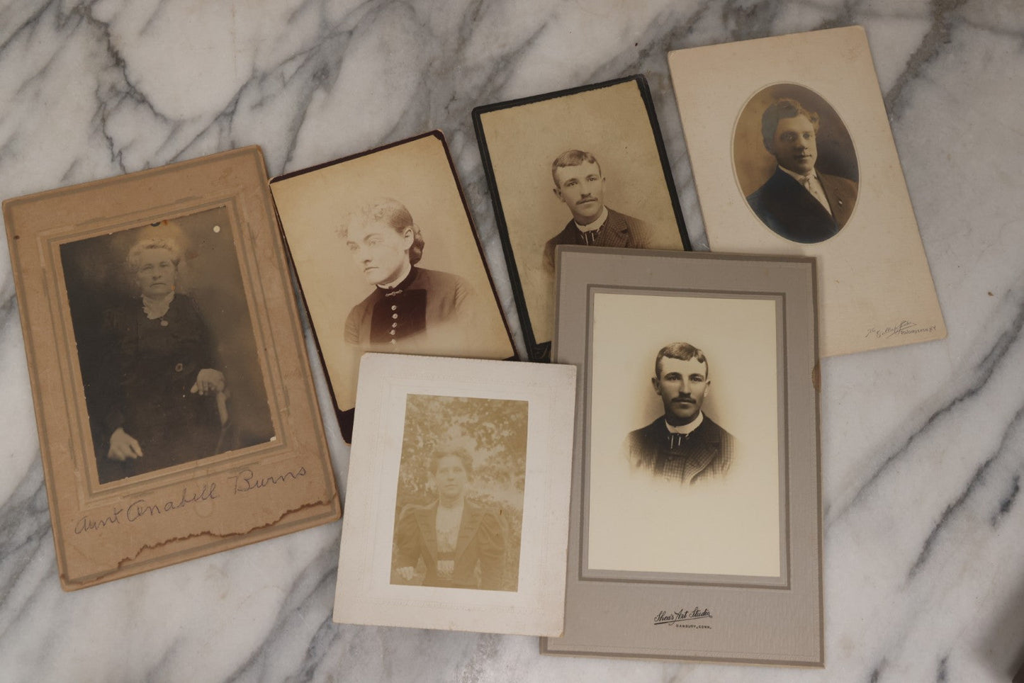 Lot 135 - Grouping Of 50 Antique Boarded Photos, Cabinet Cards, And C.D.V.s, Mostly Portraits, Including Priest, Several Interior Group Photographs, Exterior Photographs, Photos With Automobiles, And Others