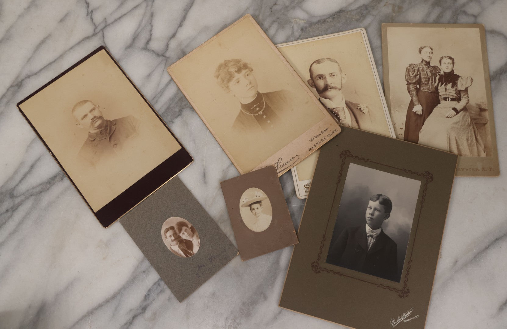 Lot 135 - Grouping Of 50 Antique Boarded Photos, Cabinet Cards, And C.D.V.s, Mostly Portraits, Including Priest, Several Interior Group Photographs, Exterior Photographs, Photos With Automobiles, And Others