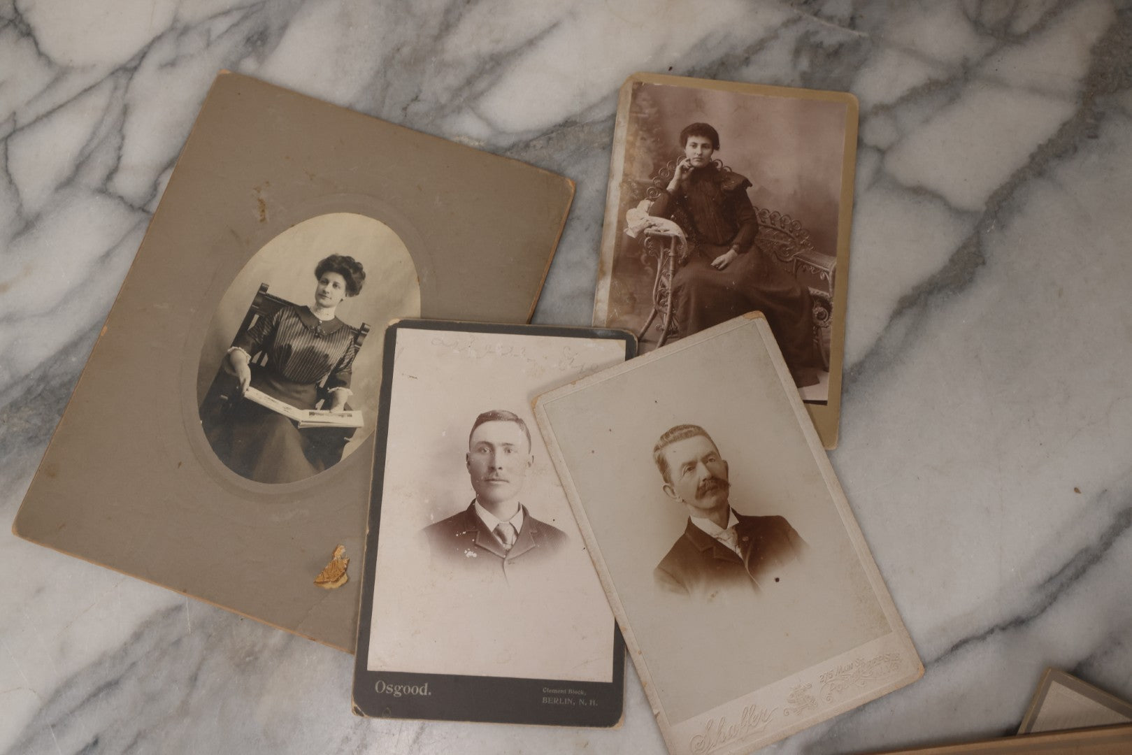 Lot 135 - Grouping Of 50 Antique Boarded Photos, Cabinet Cards, And C.D.V.s, Mostly Portraits, Including Priest, Several Interior Group Photographs, Exterior Photographs, Photos With Automobiles, And Others