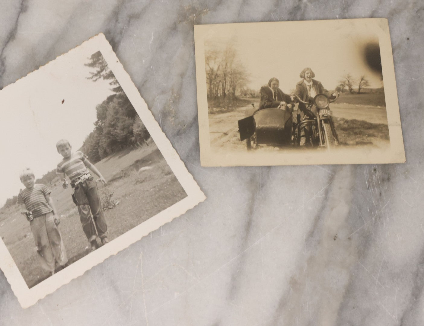 Lot 139 - Grouping Of 25 Vintage Snapshot Vernacular Photographs Including Girls On Motorcycle With Sidecar, Men In Tophats Posing With Bicycles, Man Flipping Off Camera, And More