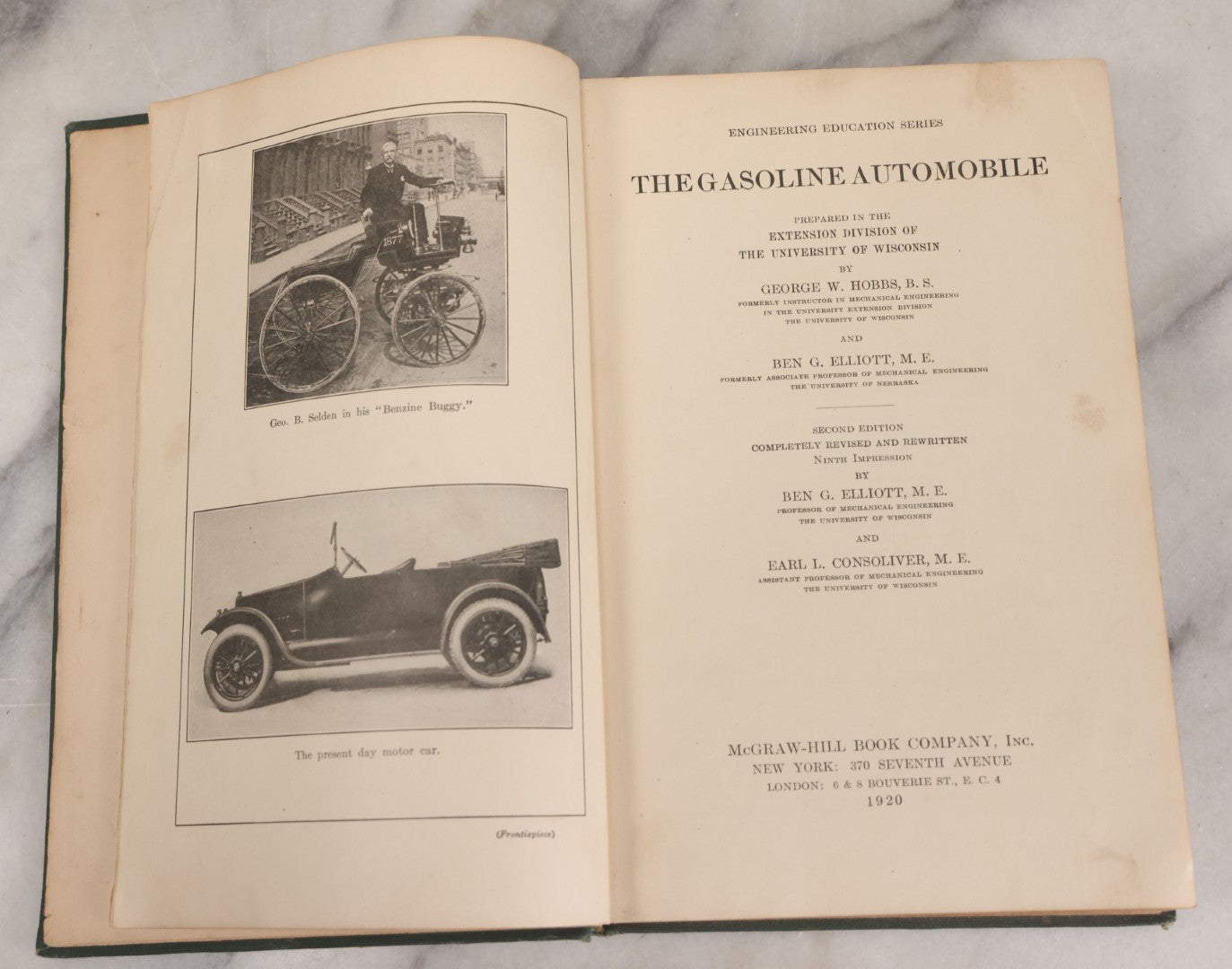 Lot 146 - "The Gasoline Automobile" Antique Engineering Education Series Book By George W. Hobbs And Ben G. Elliott, Second Edition, Illustrated, Mcgraw-Hill Book Company, Inc., Publishers, New York, 1922