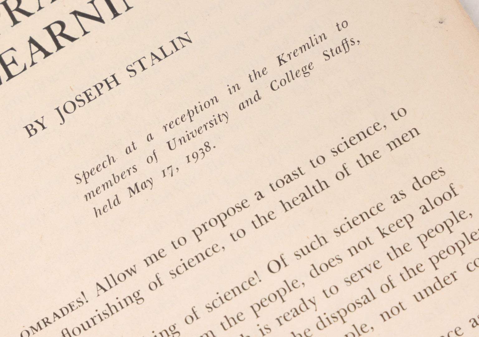Lot 158 - "In Praise Of Learning" Vintage Booklet By Joseph Stalin And V.M. Molotov, Copyright 1938, By International Publishers Co., Inc., Union Printed In The U.S.A., Note Front And Back Covers Detached