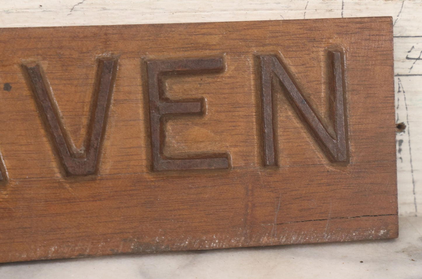Lot 010 - Vintage Folk Art Wooden Name Plate Sign With Individually Hand Carved Letters For "J. Craven," 12" x 3-1/8"