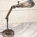 Lot 014 - Vintage Make-Do Industrial Posable Shop Lamp Fashioned From Spare Parts, Working Condition