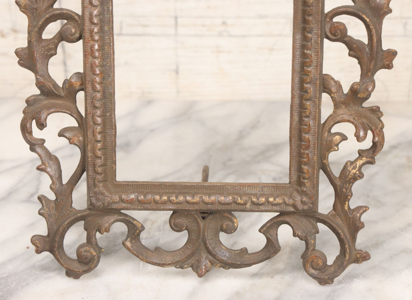 Lot 019 - Antique Ornate Gold Painted Cast Metal Rococco Style Frame With Folding Stand