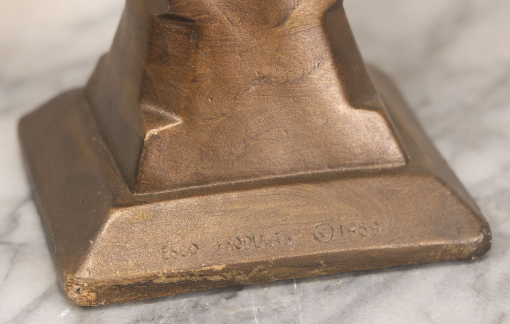 Lot 041 - Vintage Bronze Painted Chalkware Bust Statue Of Little Girl Covering Her Ears After Emmanuel Villanis, Manufactured By Esco Products, Copyright 1959, 8-3/4" Height