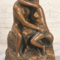 Lot 042 - Vintage Bronze Chalkware Status Of Nude Man And Woman In Lovers Embrace After "The Kiss" By Auguste Rodin, Manufactured By Q.A.C. Finelli, Copyright 1964, 8-1/4" Height