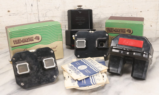 Lot 059 - Vintage Viewmaster Grouping Including Three Sawyer's Viewmasters And Two Battery Powered Light Attachments With 20+ Viewmaster Slides, Including Two Original Boxes, Made In Portland, Oregon, U.S.A.