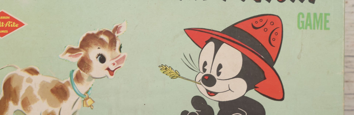 Lot 060 - "Felix The Cat's Down On The Farm" Vintage Board Game By Warren Built-Rite Games, Missing All Pieces But Boards