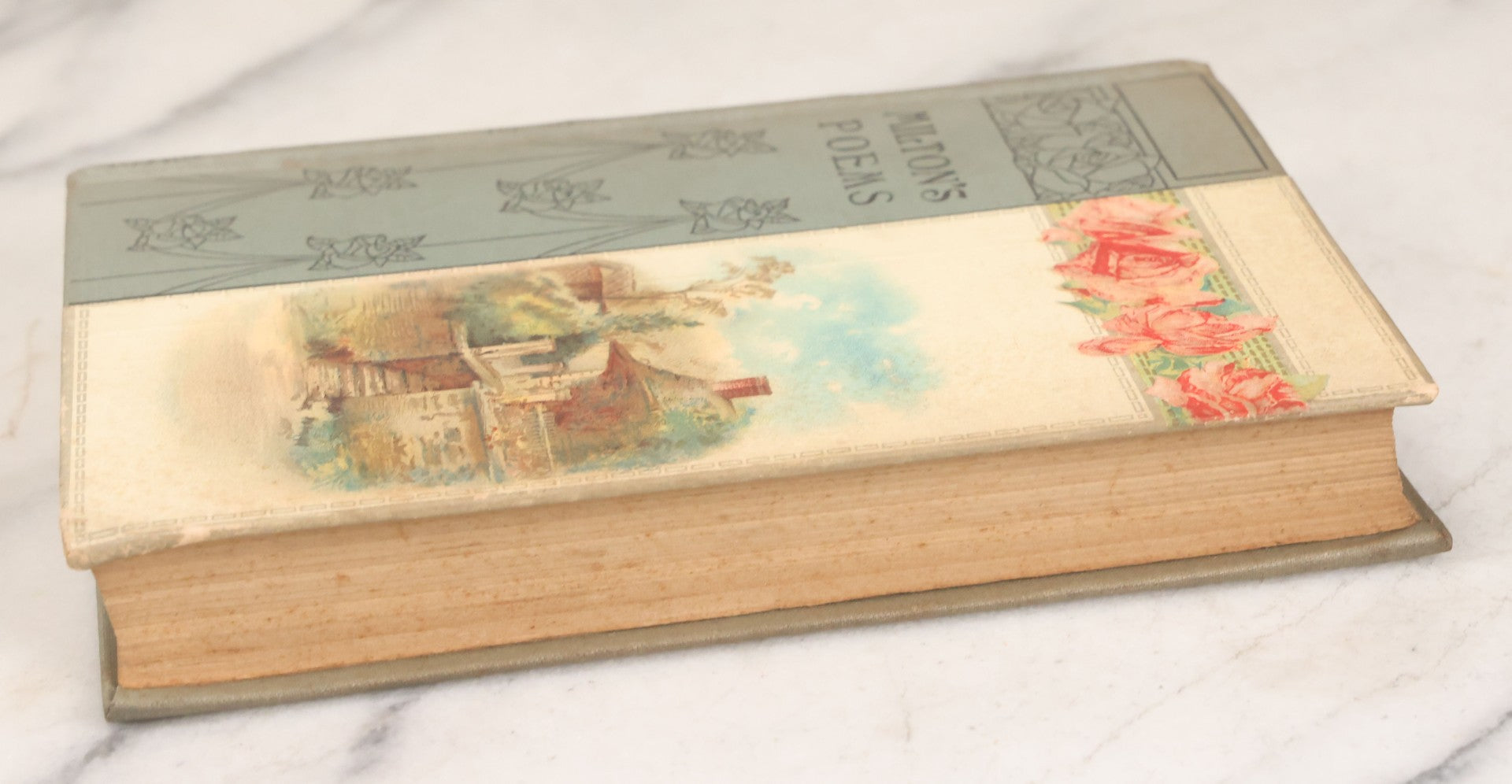 Lot 109 - "The Poetical Works Of John Milton" Antique Poetry Book "Reprinted From The Best Editions With Biographical Notice Etc.," Hurst & Company, Publishers, New York, Circa 1900, With Decorative Illustrated Cover